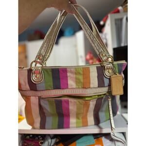 #A74 Coach Legacy Stripe Tote sequins